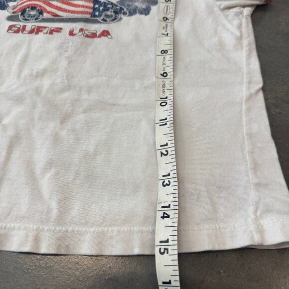 Vintage Y2K Surf USA Summer USA White Graphic Ringer Baby Tee 6X - Picture 6 of 6